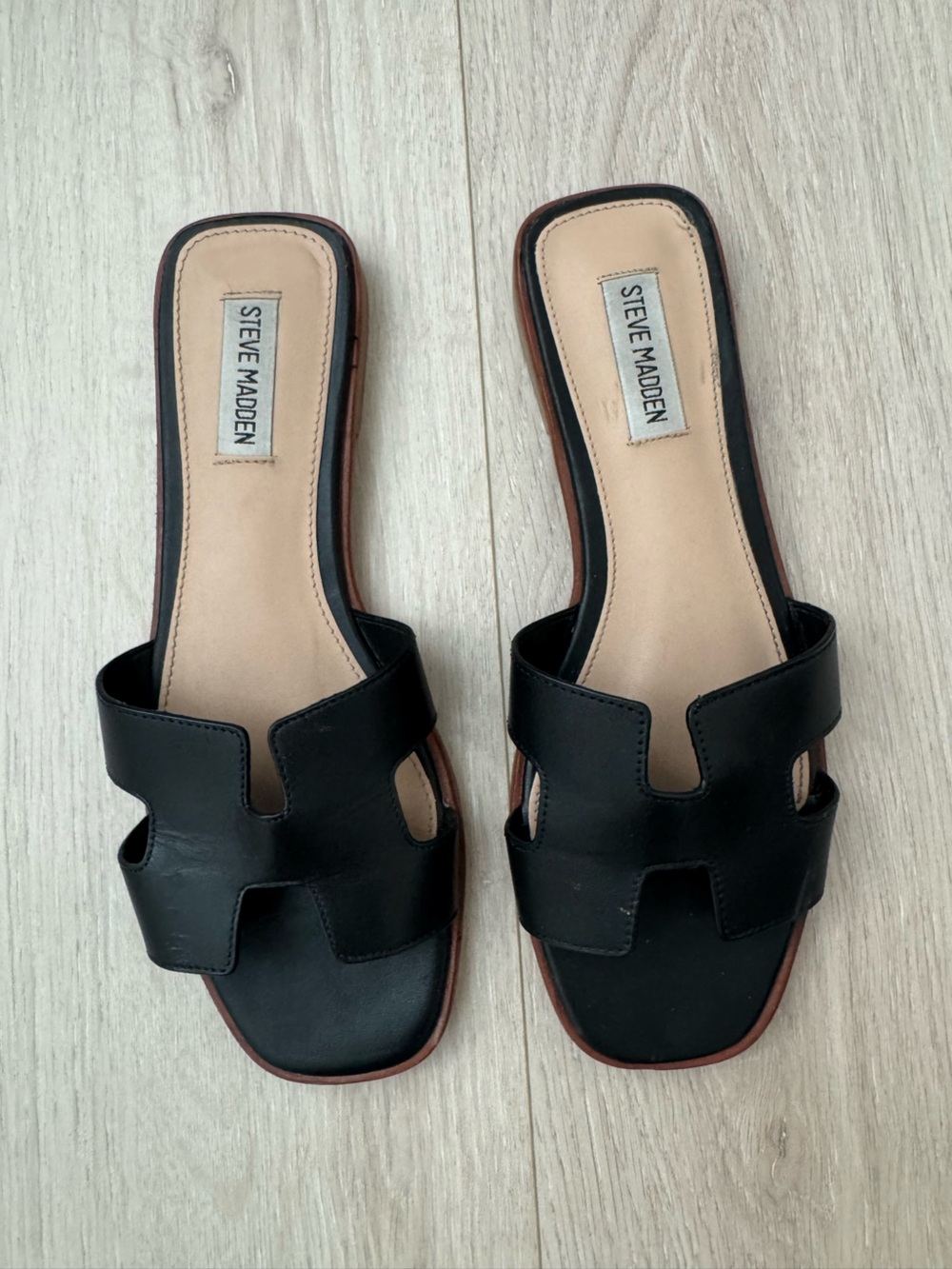Steve Madden Black Leather Slide Mules